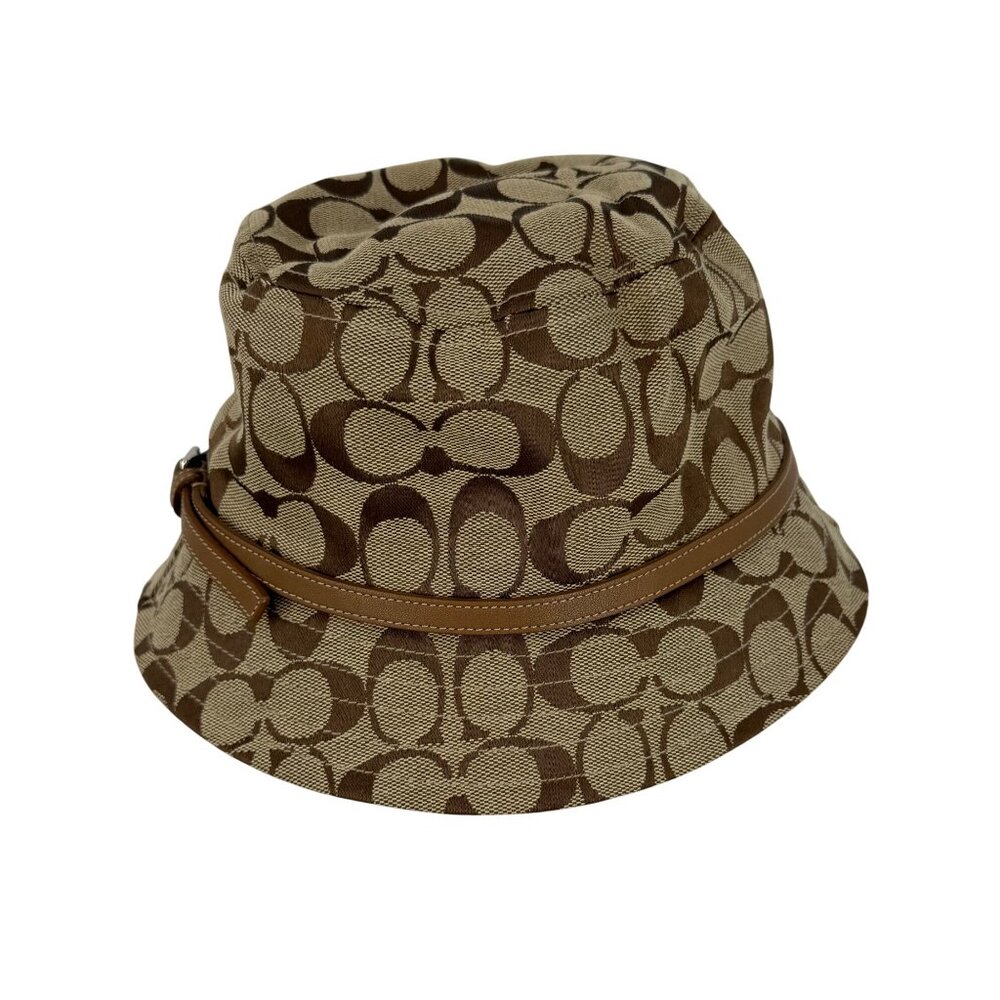 Vintage Coach CC Monogram Bucket Hat Brown/Tan Canvas Vegan Leather Accent Y2K - Picture 2 of 12